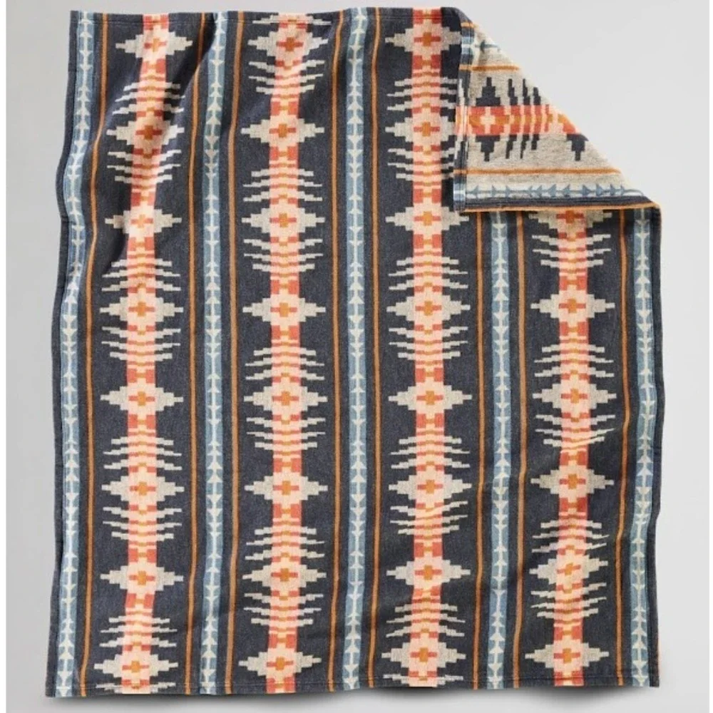 Pendleton Home Tan Blue Trail Ridge‎ Organic Cotton Throw Aztec Comfy Blanket